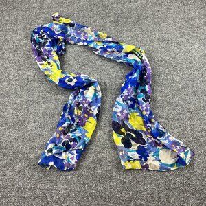 Anne Klein 100% Silk Floral Scarf Multicolor Blue Yellow Purple